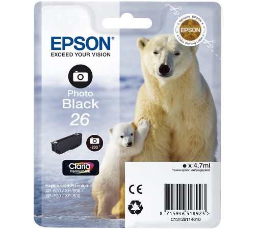 Оригинальный фотокартридж T26114010 для Epson XP-600, 700, 800 черный, струйный