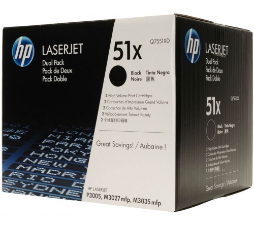 Двойная упаковка оригинальных картриджей HP Q7551XD для HP LaserJet P3005, M3027, M3035 (чёрный, 2 шт. х 12000 стр.)