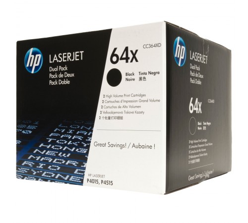 Двойная упаковка оригинальных картриджей HP CC364XD для HP LaserJet P4014, 4015, 4516 (чёрный, 2 шт. х 2400 стр.)