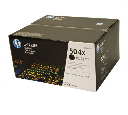 Двойная упаковка оригинальных картриджей HP CE250XD для HP Color LaserJet CP3525, CM 3530 series (чёрный, 2 шт. х 10500 стр.)