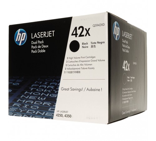 Двойная упаковка оригинальных картриджей HP Q5942XD для HP LaserJet 4250, 4350 series (чёрный, 2 шт. х 20000 стр.)