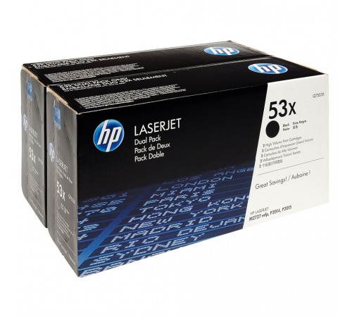 Двойная упаковка оригинальных картриджей HP Q7553XD для HP LaserJet P2014, 2015, 2015d, 2015dn, 2015n, 2015x, 2727 series (чёрный, 2 шт. х 12000 стр.)