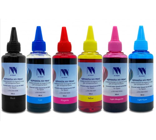 Чернила NV PRINT универсальные на водной основе для аппаратов Epson, комплект 6 цветов по 100 мл