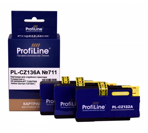 Струйный картридж ProfiLine PL-CZ136A №711 для принтеров HP DESIGNJET T120, T520, жёлтый (3 шт., уп. CZ132A)