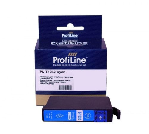 Струйный картридж ProfiLine  PL-T1032 для принтеров Epson Stylus TX550, Stylus Office T30, T40, T40W, TX510, TX600, TX600FW, T1100 с чернилами, голубой 11,1 мл