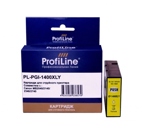 Струйный картридж ProfiLine PL-PGI-1400XLY для принтеров Canon MB2040, MB2140, MB2340, MB2740 с чернилами, жёлтый