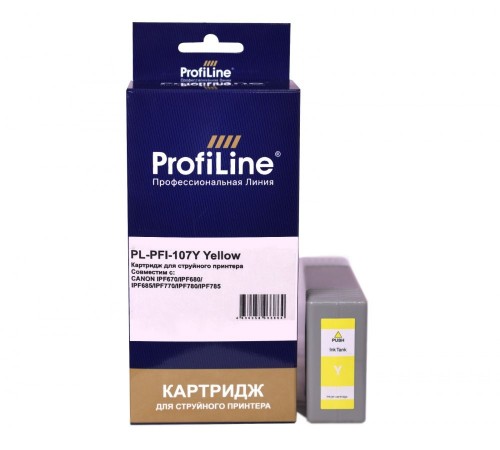Струйный картридж ProfiLine PL-PFI-107Y для принтеров CANON IPF670, IPF680, IPF685, IPF770, IPF780, IPF785 с чернилами, жёлтый