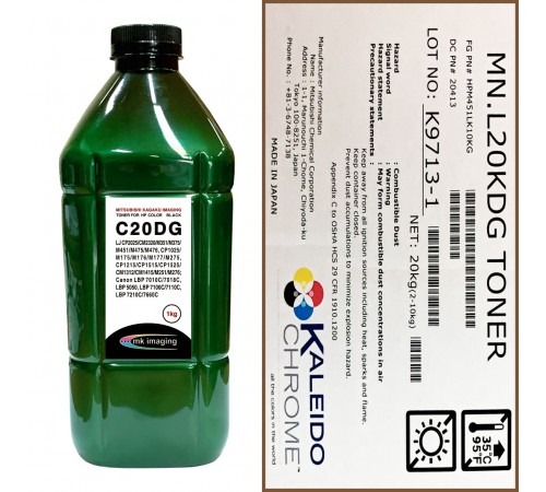 Тонер для hp color универсал тип c20dg (фл,1кг,ч,glossy,chemical mki) green atm