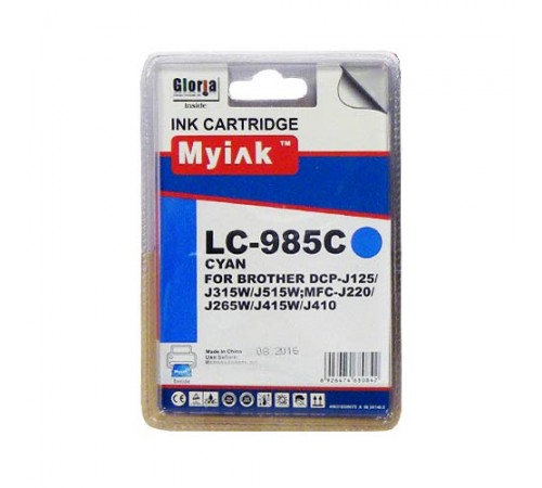 Картридж для Brother DCP-125/315W/515W/MFC-265W/410/415W (LC39/985C) син (12 ml, Dye) MyInk